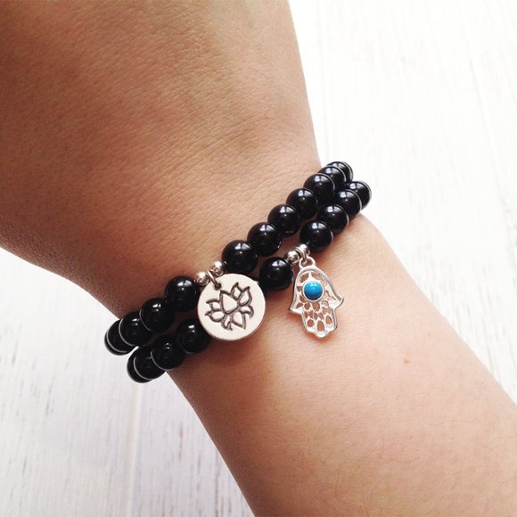 2 NEW Sterling Silver Charms Black Onyx Bracelets - Picture 2 of 3